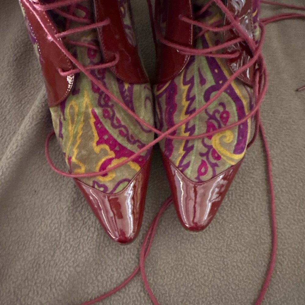 ETRO Vintage Velvet Knee High Leather Boots EU 37.5 US 7.5 - Picture 4 of 7